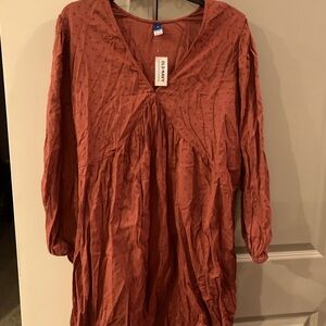 Old Navy Rust Relaxed Ruched Tunic Dress